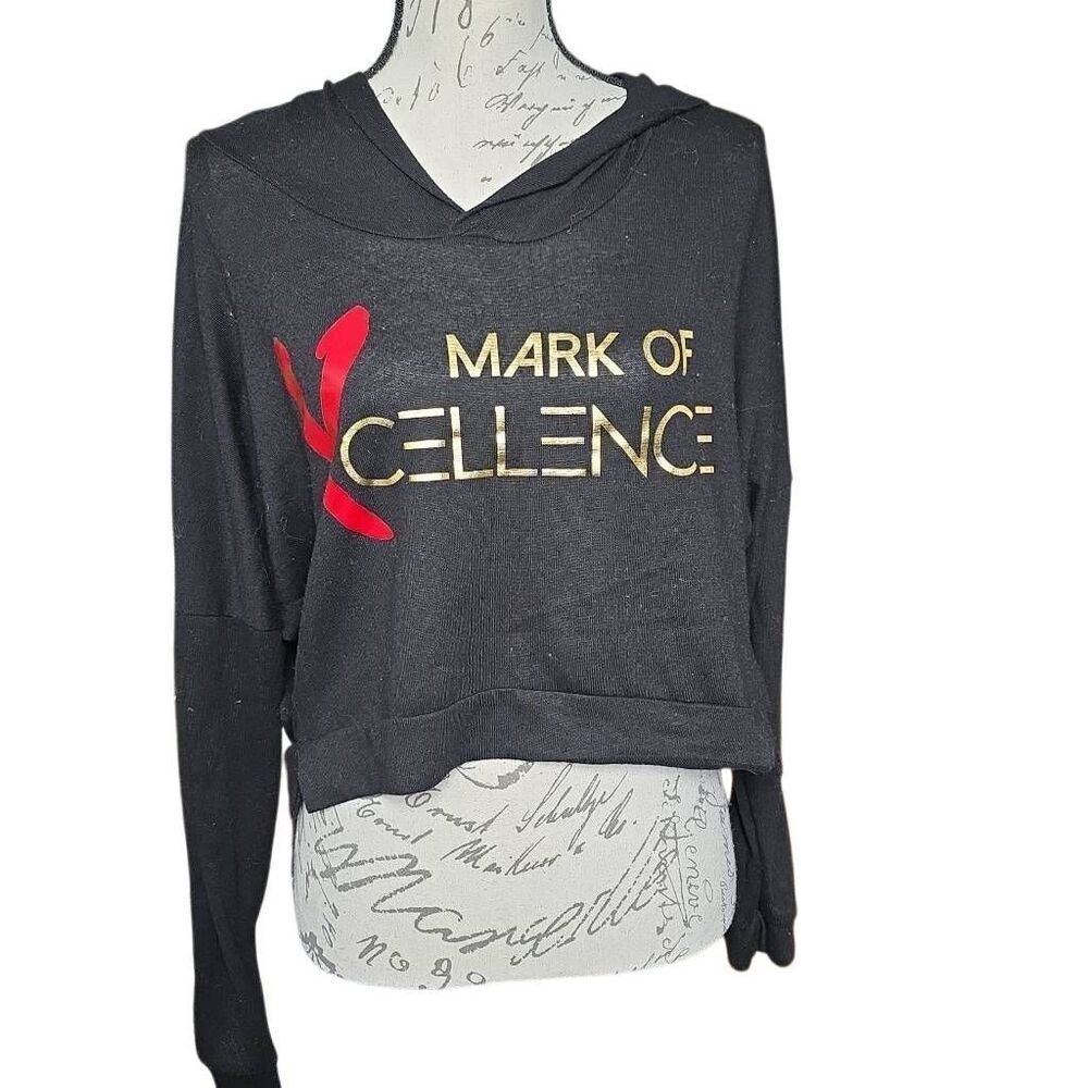 Womens Size XL Black Red Gold Mark of Xcellence Pullover Cropped Hoodie